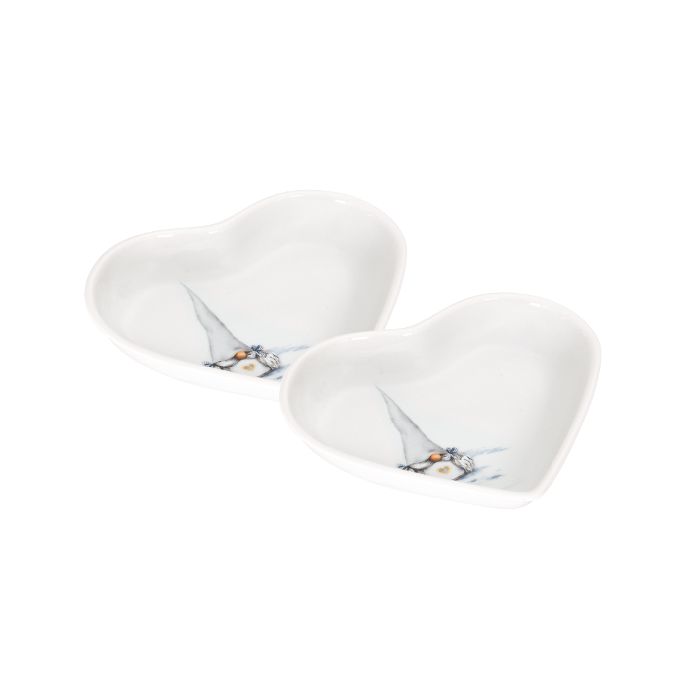 Christmas Gnome White Heart-Shaped Bowl 14 cm, 2-pack