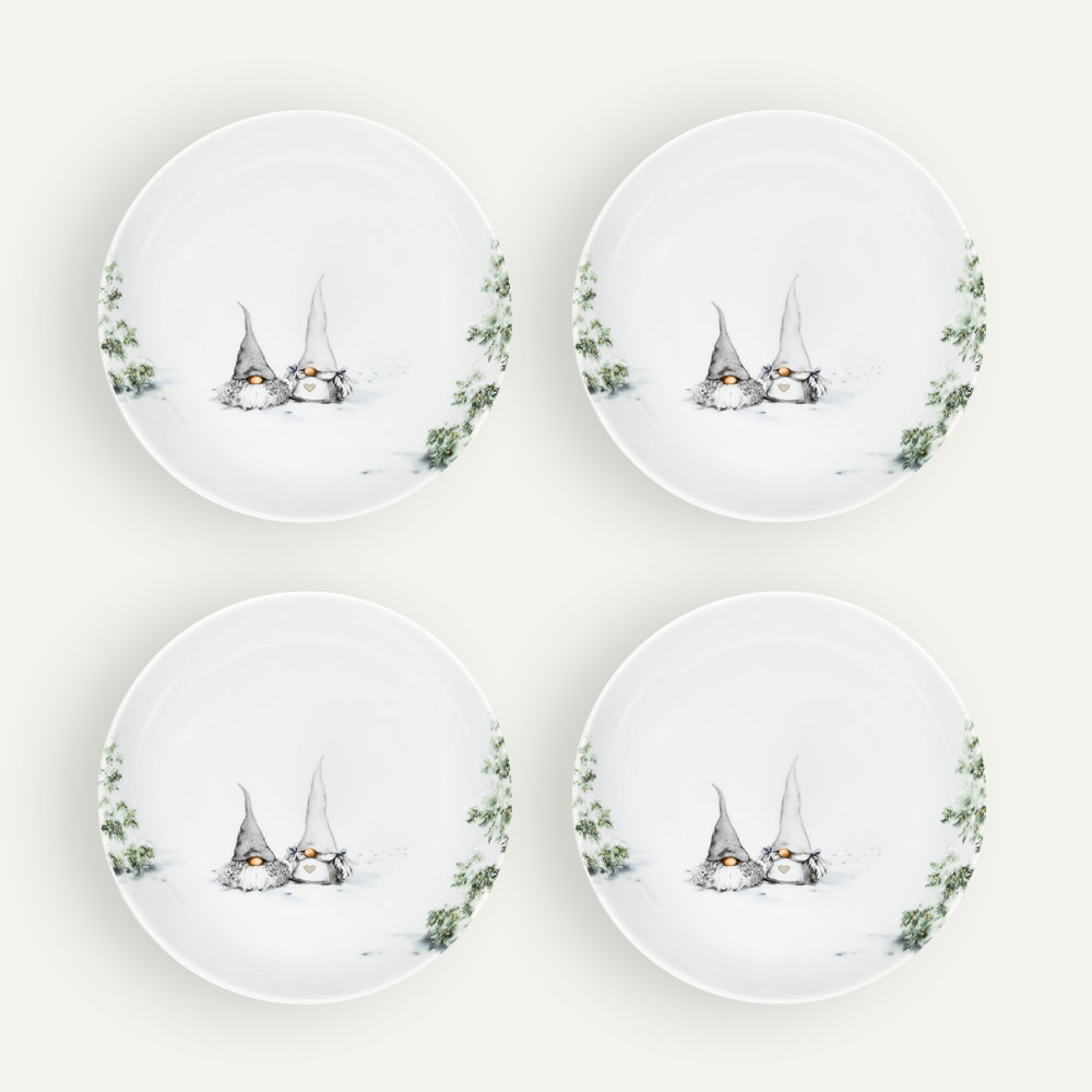 Christmas Gnome White Deep Plate, 20 cm, 4-pack