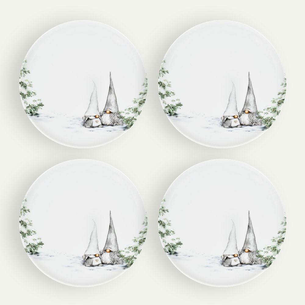 Christmas Gnome White Plate, 26 cm, 4-pack