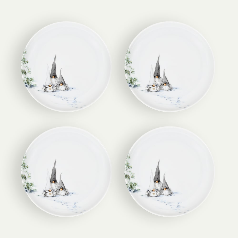 Christmas Gnome White Side Plate, 20 cm, 4-pack